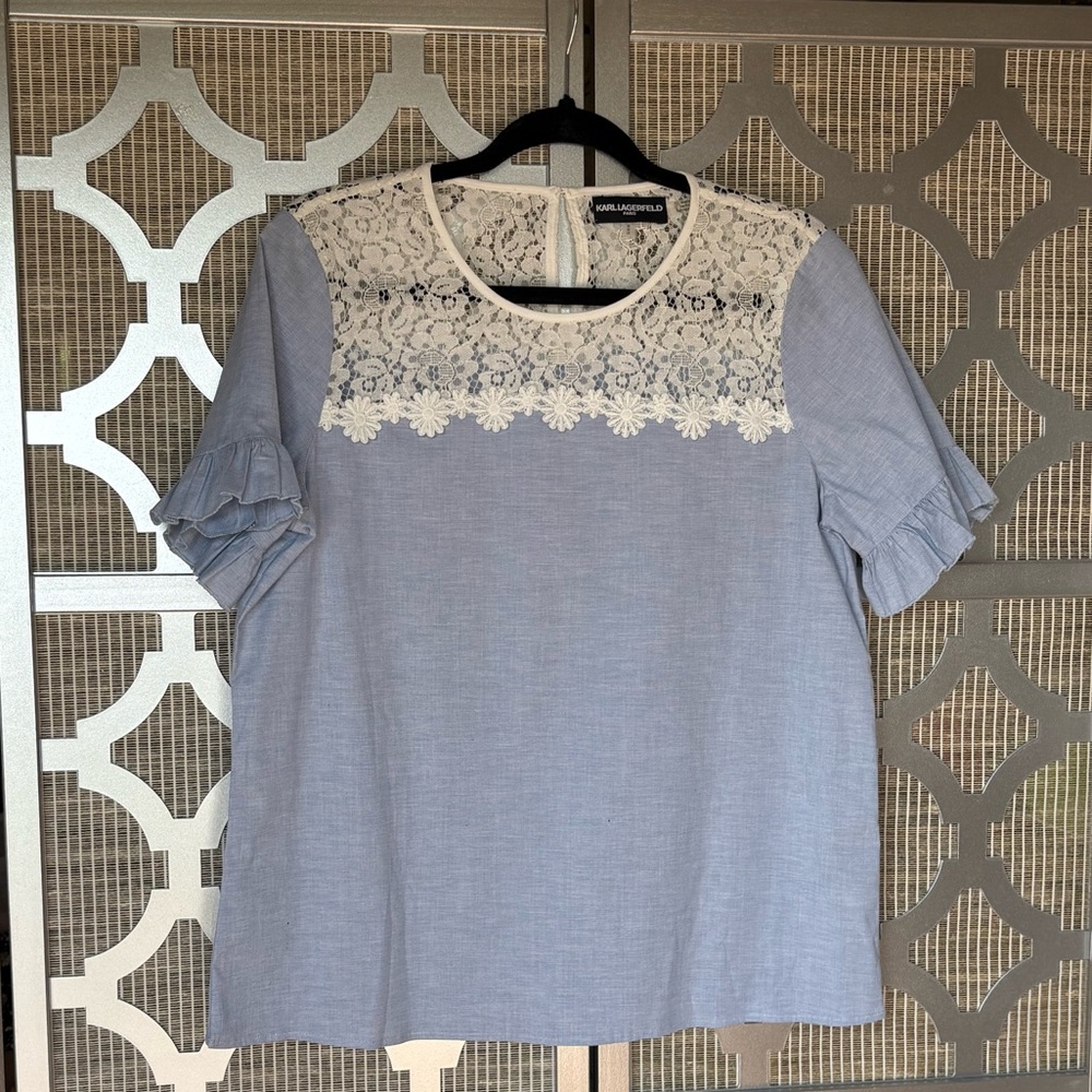 Karl Lagerfeld Light Blue Blouse with White Lace